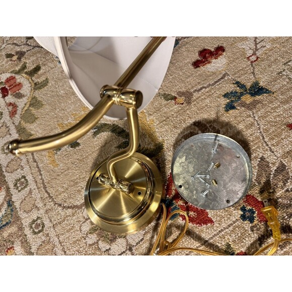 vintage Decorative 1 light Swing Arm Wall Sconce  Brass with white bell shade - Picture 2 of 16